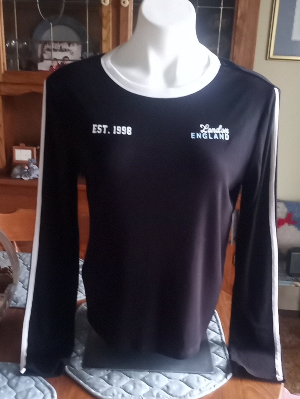 Ardene Black Long-Sleeve Crewneck Top with White Trim